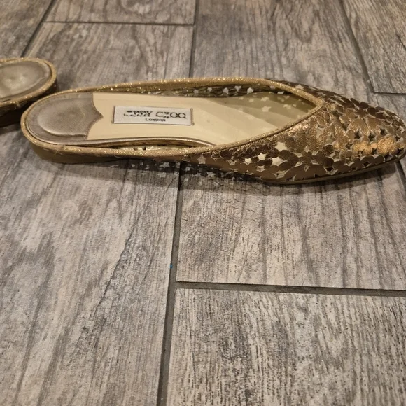 Jimmy Choo Gold Laser Cut Star Mules Flats Size 40 (US 10) Metallic Leather Y2K - Picture 5 of 10